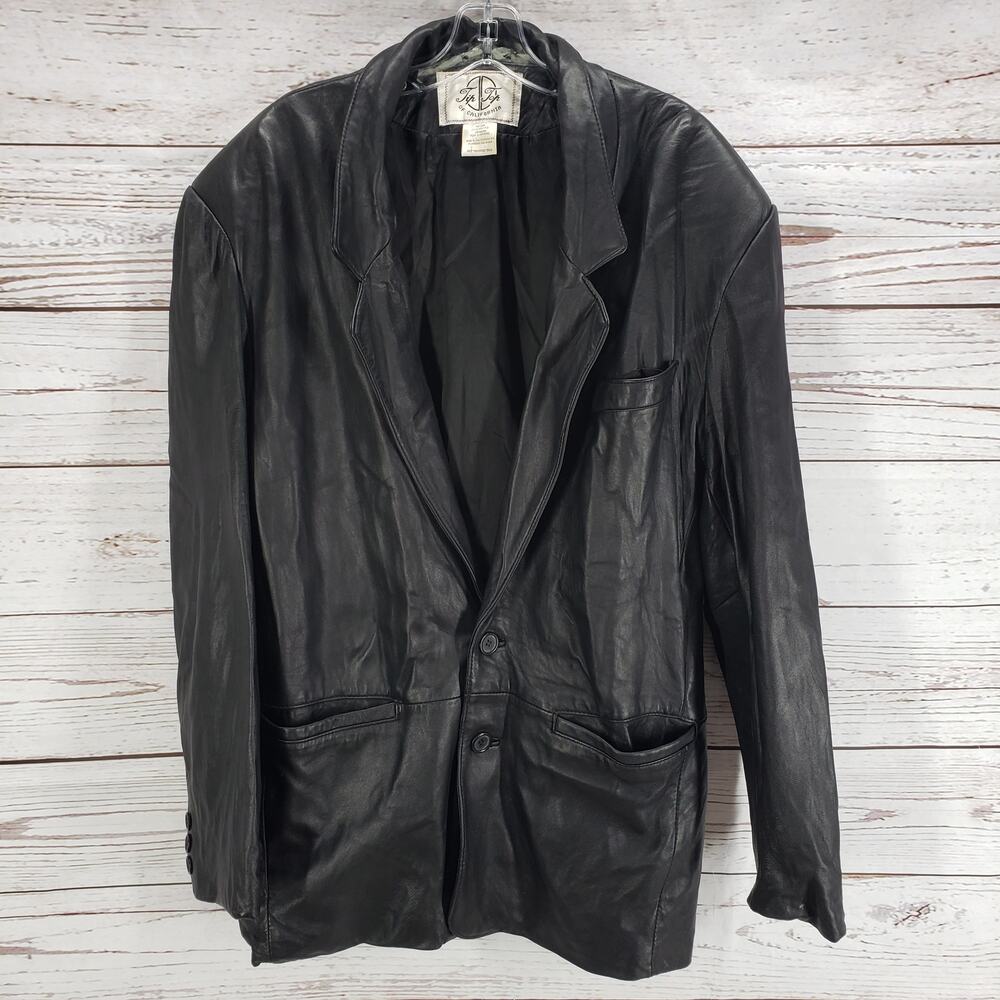 Tip Top Of California Black Genuine Leather Button Front Jacket Size Large